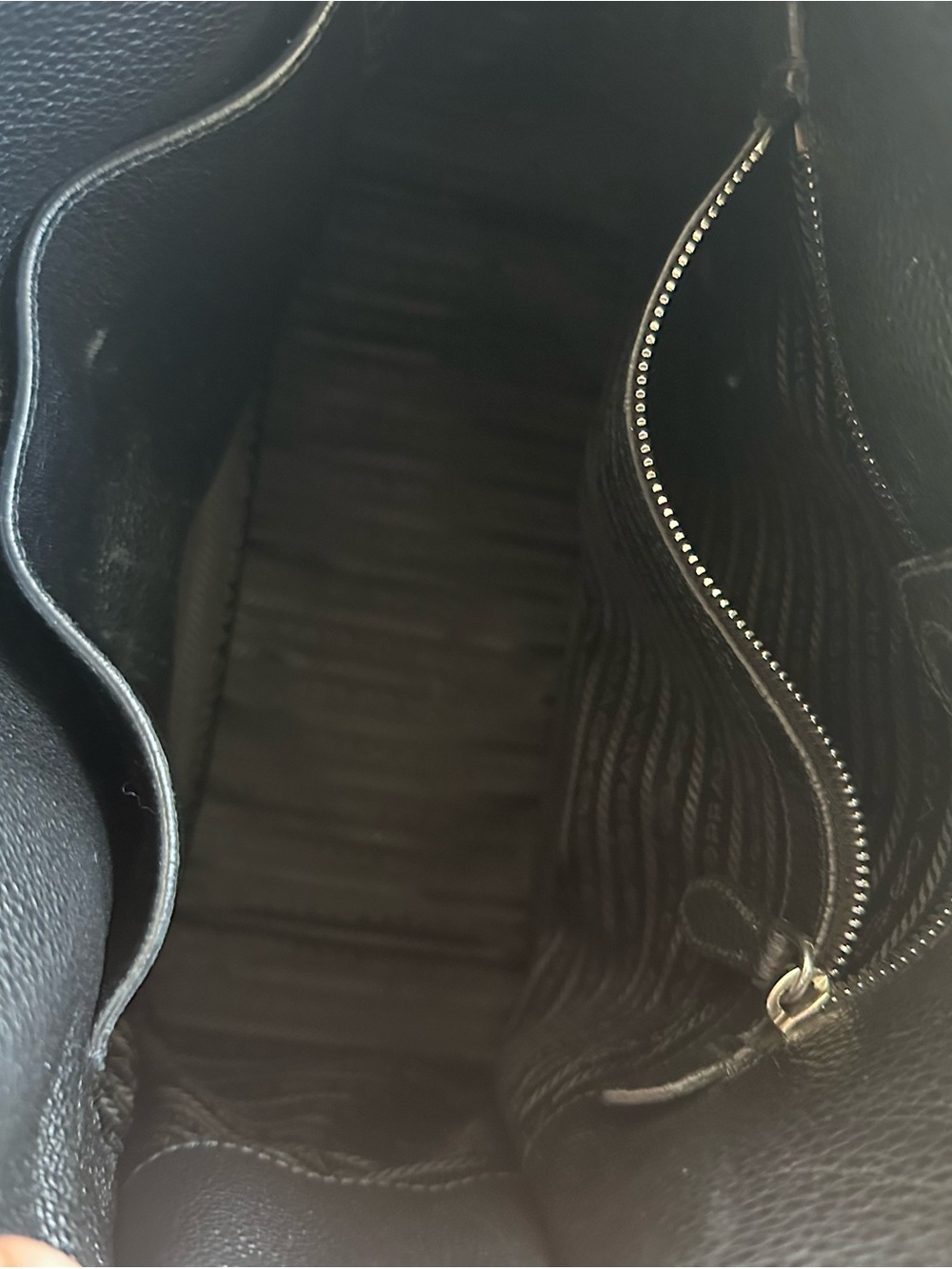 Prada Black Pebbled Leather Bag with Striped Strap - Picture 4 of 7